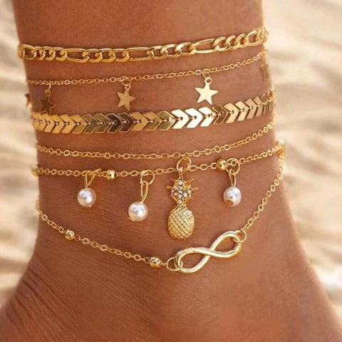 Faux Pearls Decor Anklets.