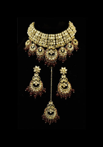 White Gold & Maroon Semi Bridal Jewelry set.