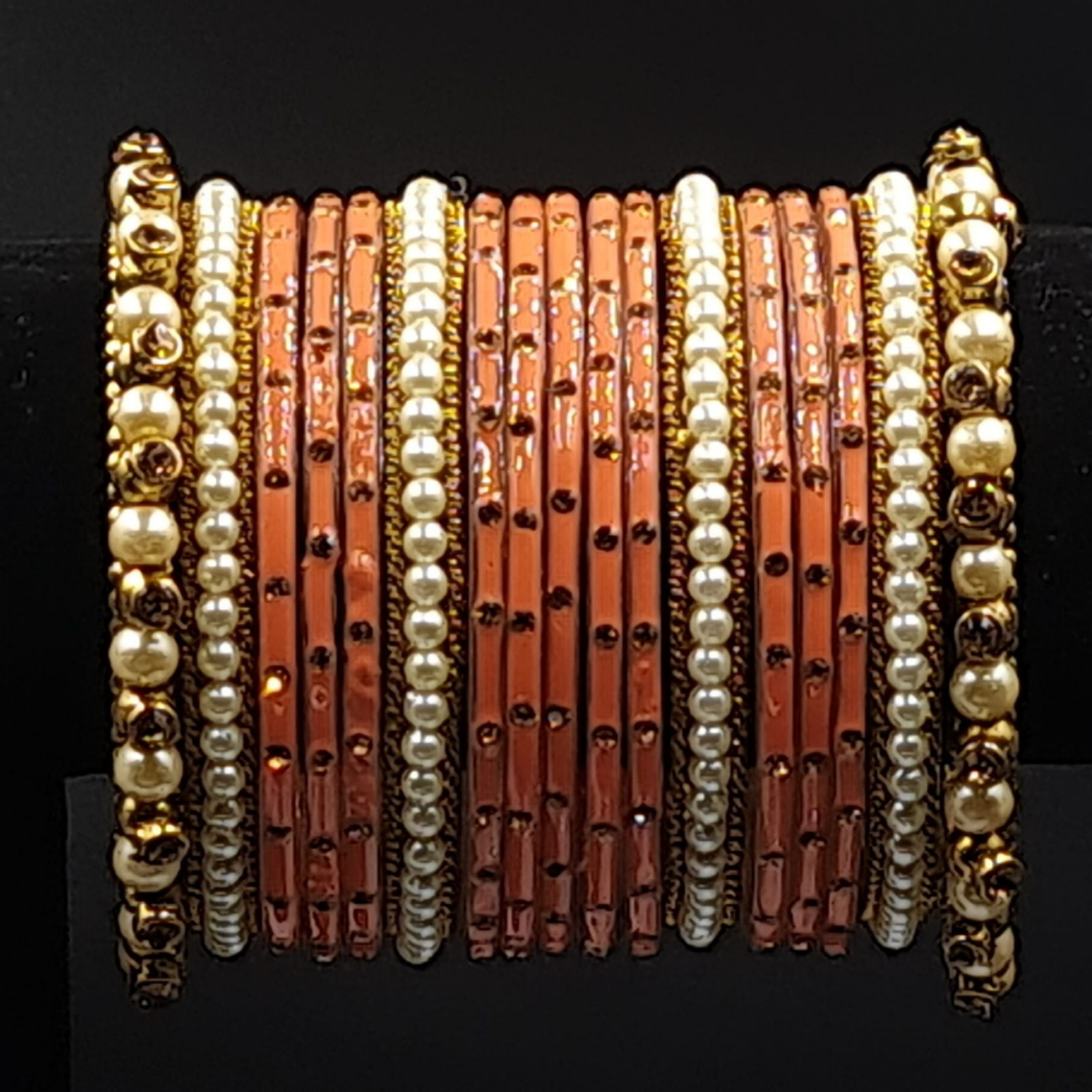 Ethnic royal peach bangles with beaded pearl kangan