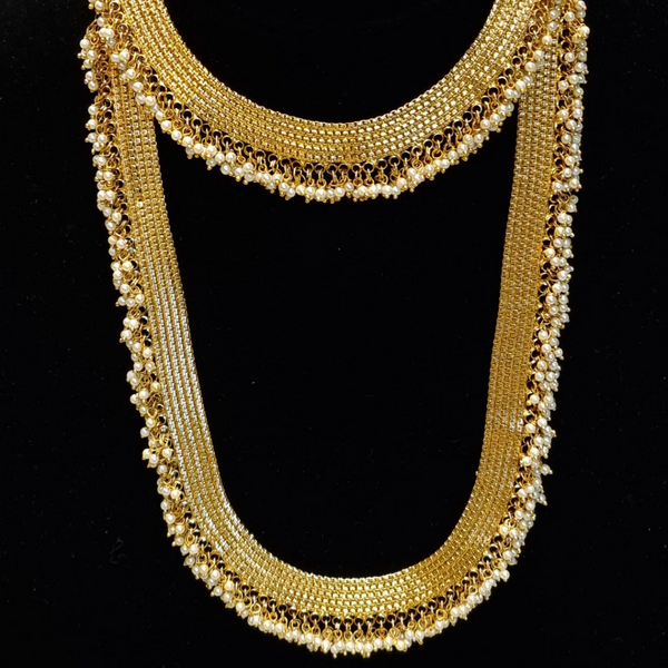 Gold Plated Bollywood Pearl Indian Traditional Bridal Choker Long Necklace Set