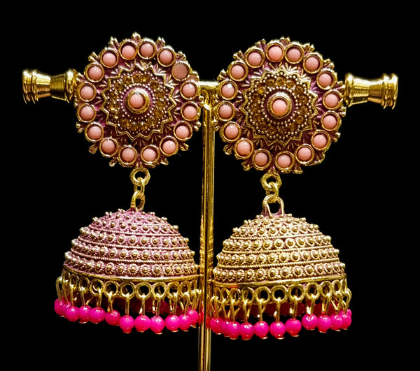 Golden brass multi color jhumkas