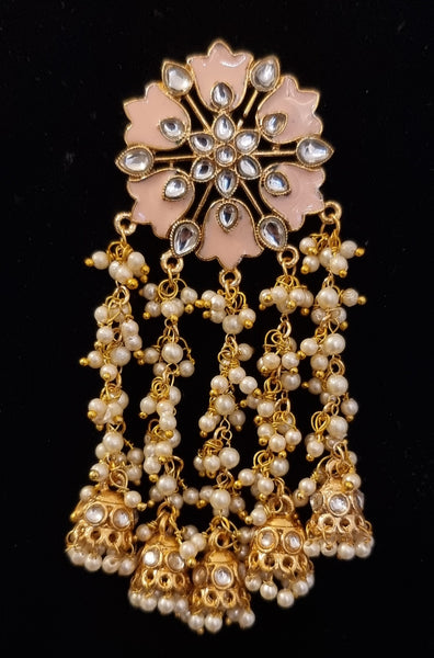 Meenakari Pearl Beaded Grey Earrings