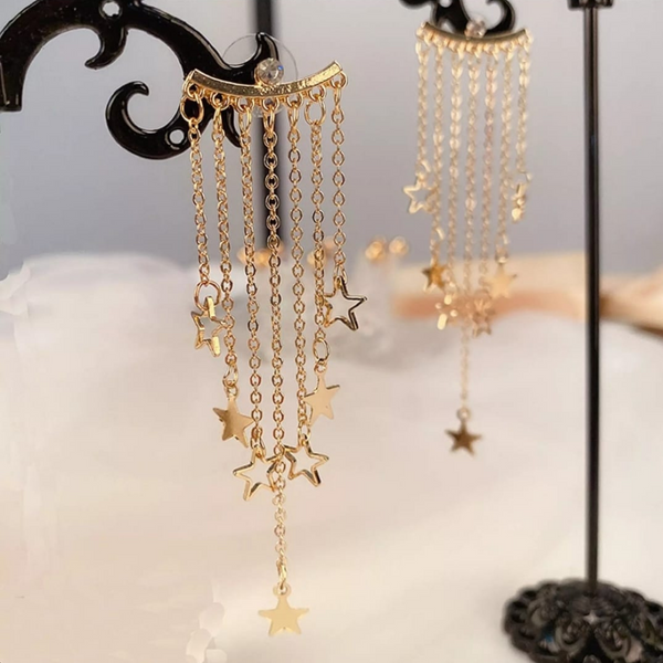 Tassel Drop Earring, 925 Silver Needle Statement Crystal Long Chain Rear Hanging Earrings