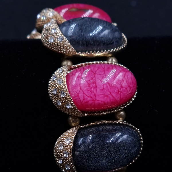Designer pink and gray stones brass bracelet with AD rhinestones
