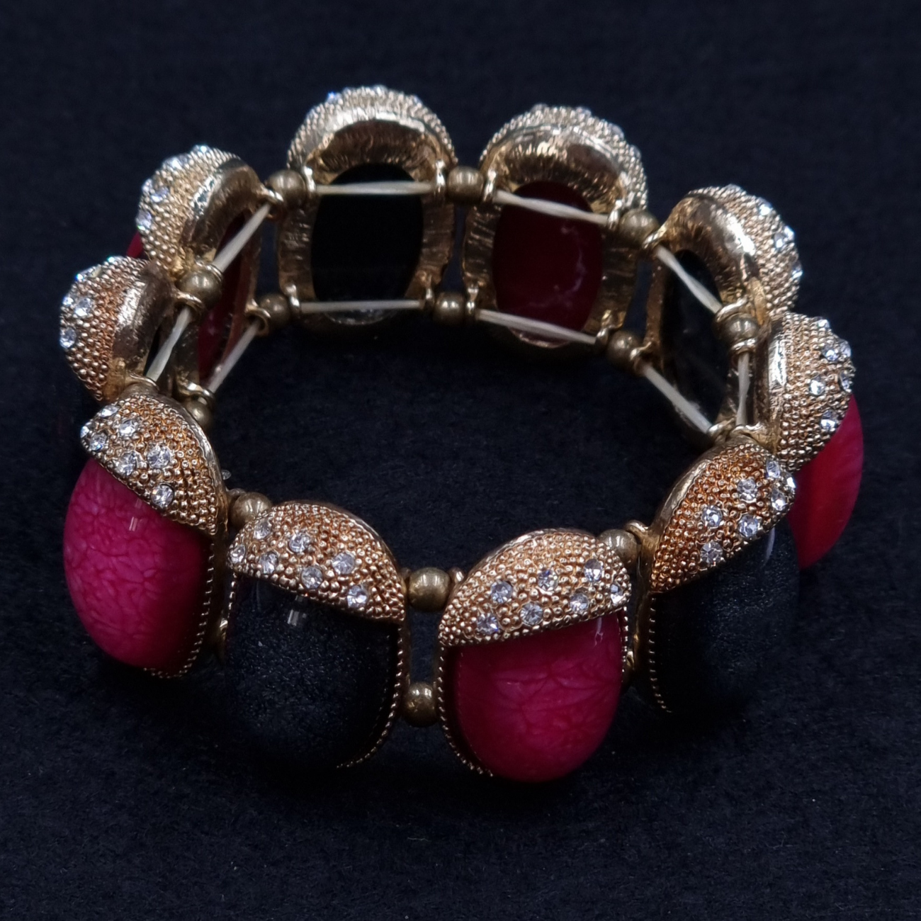 Designer pink and gray stones brass bracelet with AD rhinestones