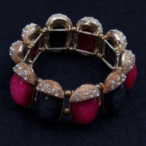 Designer pink and gray stones brass bracelet with AD rhinestones