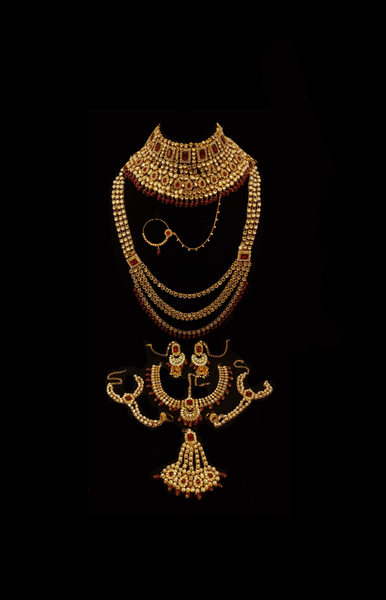 Meena Kundan Gold Plated Bridal Set.