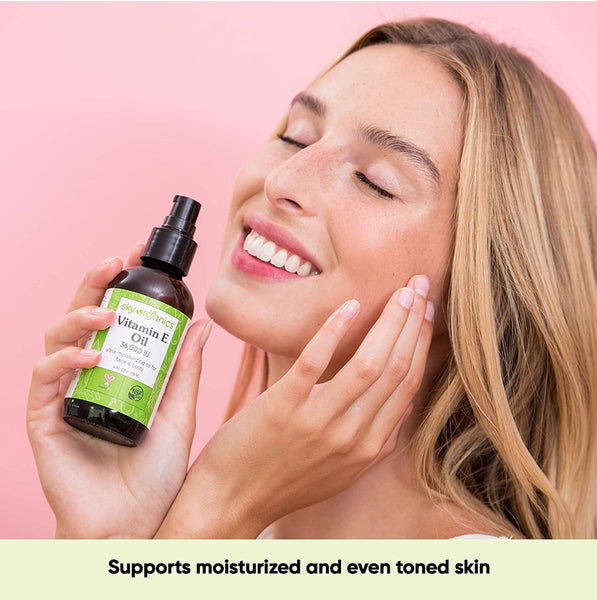 Vitamin E Oil 36,000 IU by Sky Organics (4oz) Certified Organic Vitamin E Oil, Moisturizing Treatment Oil with Jojoba & Rosehip for Scars & Stretch Marks, Cruelty-Free Face & Skin Serum