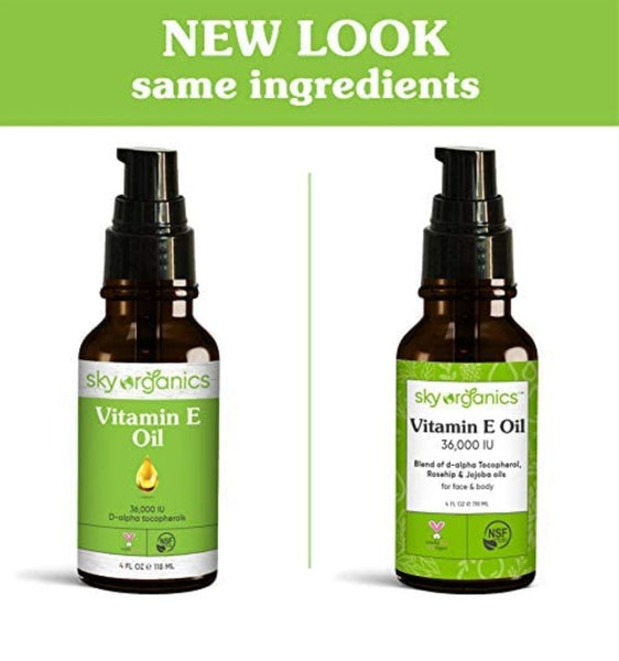 Vitamin E Oil 36,000 IU by Sky Organics (4oz) Certified Organic Vitamin E Oil, Moisturizing Treatment Oil with Jojoba & Rosehip for Scars & Stretch Marks, Cruelty-Free Face & Skin Serum