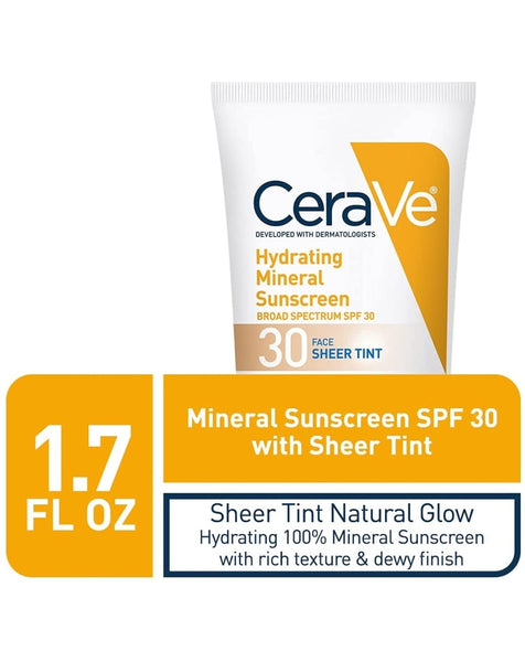CeraVe Tinted Sunscreen with SPF 30 | Hydrating Mineral Sunscreen With Zinc Oxide & Titanium Dioxide | Sheer Tint for Healthy Glow 