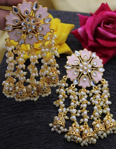 Meenakari Pearl Beaded Grey Earrings