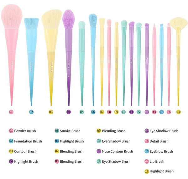Docolor Makeup Brushes 17 Pcs Colourful Makeup Brush Set Premium Gift Synthetic Kabuki Foundation Blending Face Powder Blush Concealers Eyeshadow Rainbow Make Up Brush Set - Dream of Color