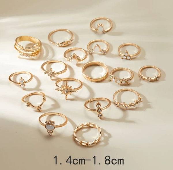 Rhinestone & Star Decor Rings ( 17 Pcs)