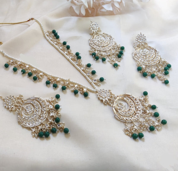 Green Pachi Kundan Mala Set.