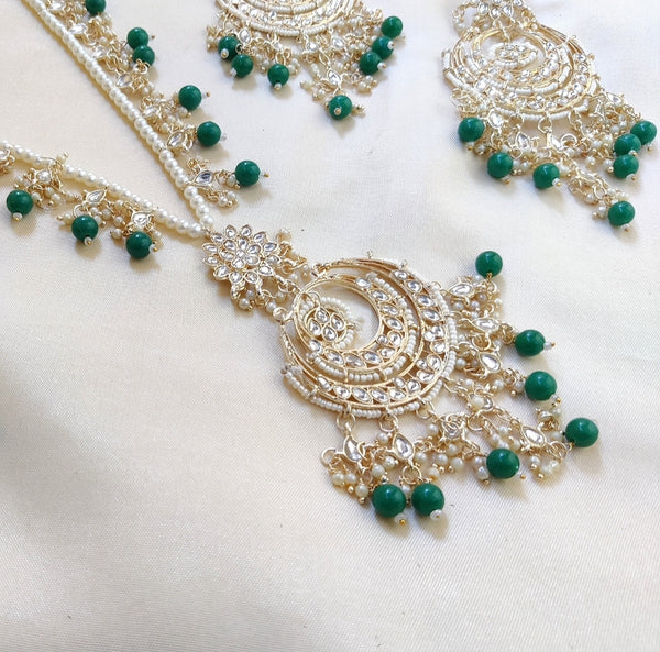 Green Pachi Kundan Mala Set.