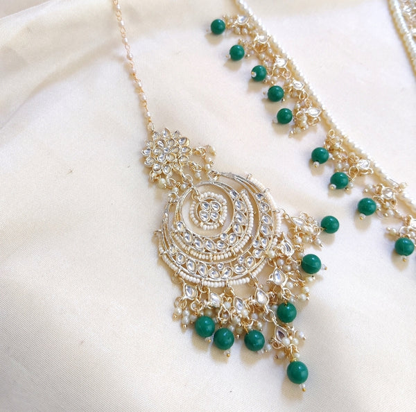 Green Pachi Kundan Mala Set.