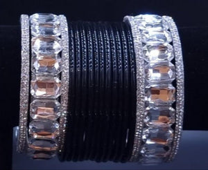 AD stones kadas with plain black glass bangles set.(2.8)